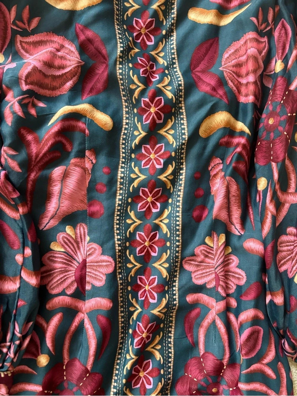 Farm Rio Seashell Tapestry Long Sleeve Mini Dress Blue & Pink Large - Picture 4 of 4